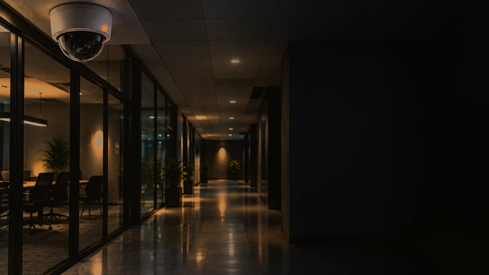 Dome camera in an office corridor