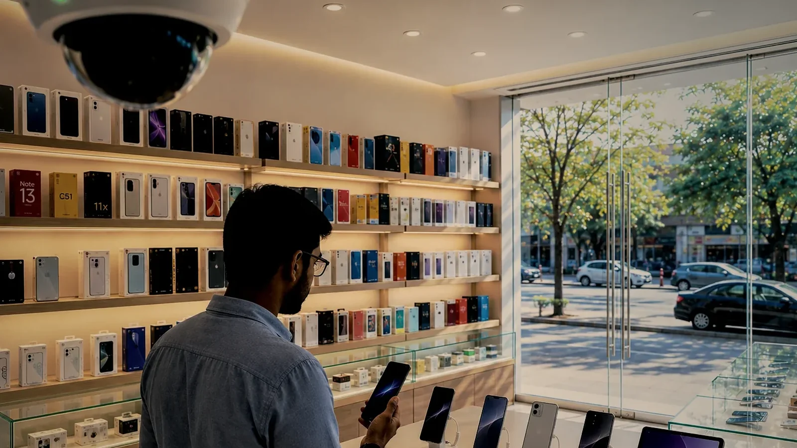 CCTV dome camera installed in a mobile phone shop in Jamshedpur